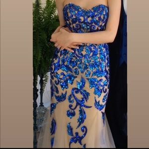 Sherri Hill Blue Embellished Prom Dress